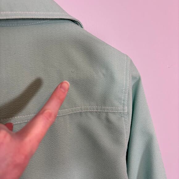 Mint Green Light Jacket Button Front Pockets Minimal Classic S | Light Summer - Picture 5 of 10